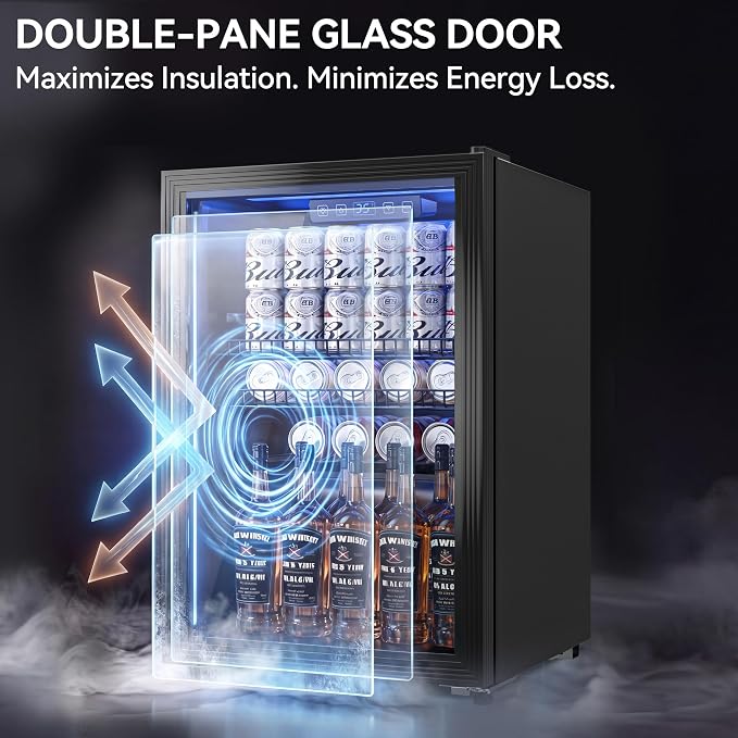 Tehanld 2.5 Cu.Ft Wine Fridge, Beverage Fridge With Glass Door, Wine Cooler Refrigerator, Beverage Drink Beer Cooler, Adjustable Shelves & Digital Temperature Display, 22 Bottle 95 Can