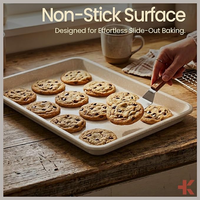 BAKKEN Nonstick Carbon Steel Bakeware Set - 6 Piece Kitchen Baking Trays, Non Toxic Stackable Oven Pans Bundle with Cookie Sheets, 6 Cup Muffin, Roaster, Square Cake, and Loaf Pan for Bread