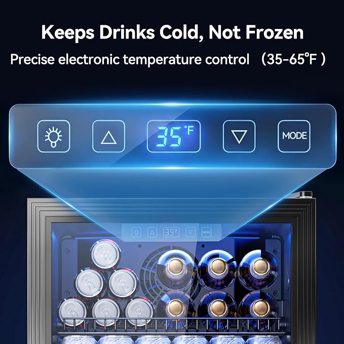 Tehanld Beverage Fridge, 130 Can Mini Fridge With Glass Door, Beverage Cooler Refrigerator, Wine Drink Beer Cooler, Adjustable Shelves & Digital Temperature Display