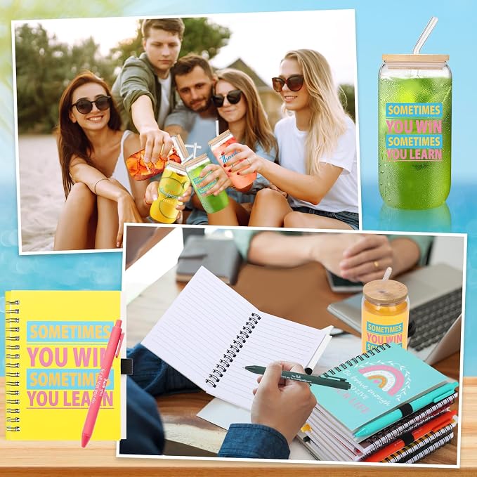 Skylety 12 Set Teachers Appreciation Gifts Bulk Thank You Tumblers with Lid Inspirational Spiral Notebooks Sticky Note Pens for Back to School Female Staff Coworker