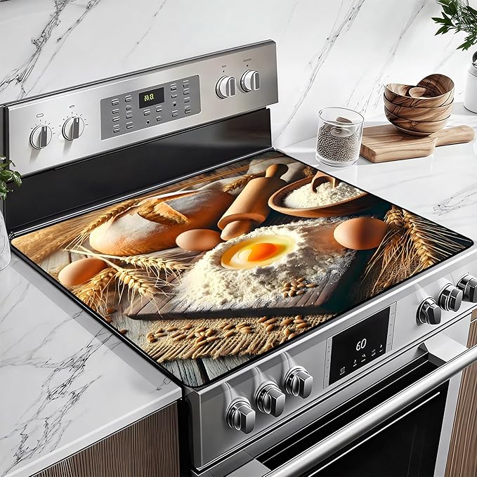 Heat-Resistant Glass Stove Top Cover with Anti-Slip Rubber Coating – Electric Stove Protector, Scratch-Resistant, Expands Counter Space, Stylish Kitchen Decor (Dessert)