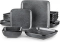 vancasso Stern Gray Dinnerware Set Square Reactive Glaze Tableware 16 Pieces Kitchen Dinnerware Stoneware Crockery Set with Dinner Plate, Dessert Plate, Bowl and Soup Plate Service for 4
