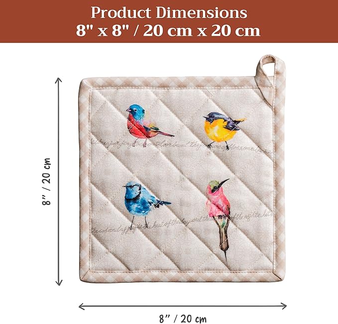 Maison d' Hermine Birdies On Wire 100% Cotton Pot Holder, 8 - inch by 8 - inch.