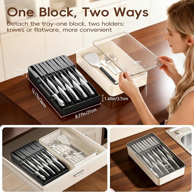 MAD SHARK Knife Sets, 11 Pieces Kitchen Knife Set with Block, High Carbon Stainless Steel Knives with Sharpener Rod, Non Slip Ergonomic Handle, Quality Drawer Organizer, Gift Box Packaging