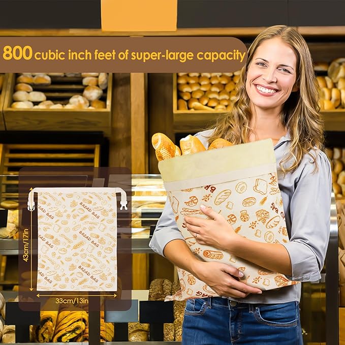 3-Pack pure cotton Reusable Beeswax Bread Bags - Large 17x13 Inch for Sourdough & Homemade Bread Storage | All-Natural Beeswax Preservation, Eco-Friendly Cotton Food Bags - Easy to Clean & Daily Use