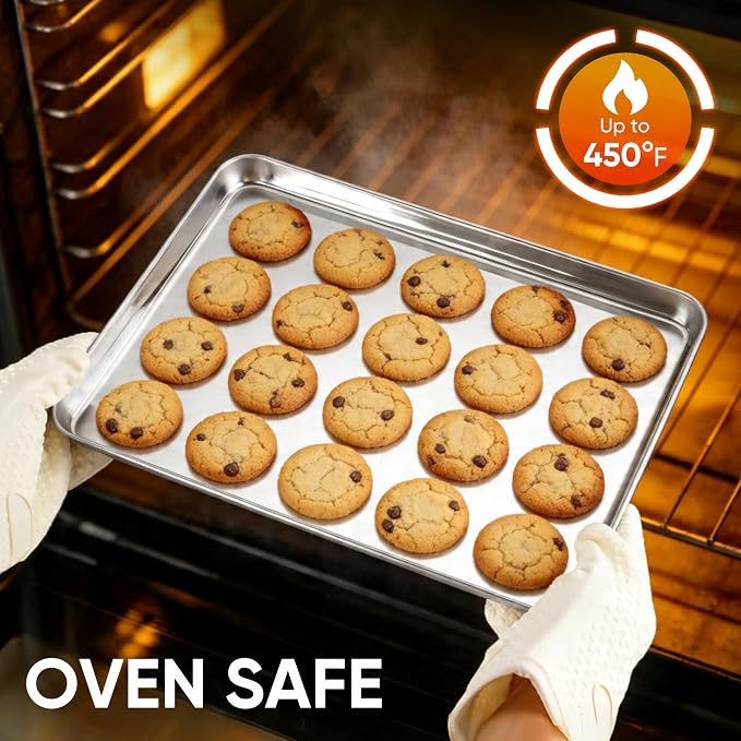 LIANYU 2 Pack Cookie Sheets for Baking, Stainless Steel Baking Tray Pan, 16x12 Inch Jelly Roll Pan for Oven, Healthy Metal Tray for Home Bakery Hotel Restaurant, Heavy Duty & Dishwasher Safe