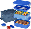 Adults Lunchbox Bento Box with Lunch Bag for Women Men- 74 OZ All-in-One Stackable Lunch Box for Adults Kids Leakproof Bento Large Lunch Box Containers with Fork Spoon Sauce Box for Work School (Blue)