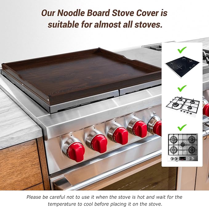 WOLKI Noodle Board Stove Covers for Gas Burners, 30"L x 22"W x 2.4"Th Heavyweight Stove Top Covers for Electric Stove, Buil-in Handles, RV Stove Cover, Wooden Serving Tray, Walnut