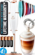 Zulay Kitchen Powerful Milk Frother Wand With 4 AA Duracell Batteries - Ultra Fast Handheld Drink Mixer - Electric Whisk Foam Maker for Coffee, Lattes, Cappuccino, Matcha & Creamer - White & Rose Gold