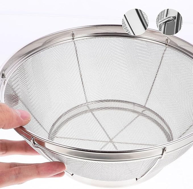 SHOWERORO Stainless Steel Rice Washing Sieve 8.5 Inch Fine Mesh Bowl Strainer for Rice Washing and Draining Kitchen Utensil
