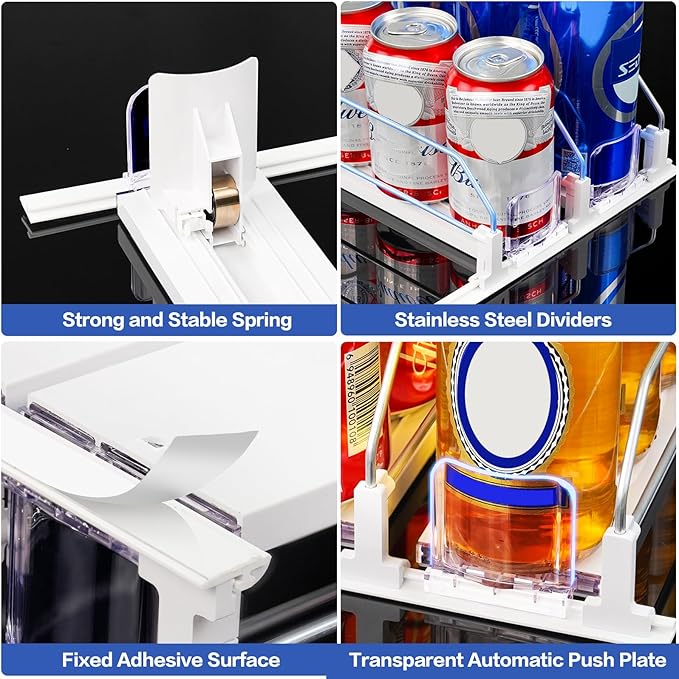 White Drink Organizer for Mini Fridge, Automatic Pusher Soda Can Organizer, Drink Dispenser for Can Beer Holds up to 12 Cans 3 Row (Depth 12.2" x Wide 9.9")