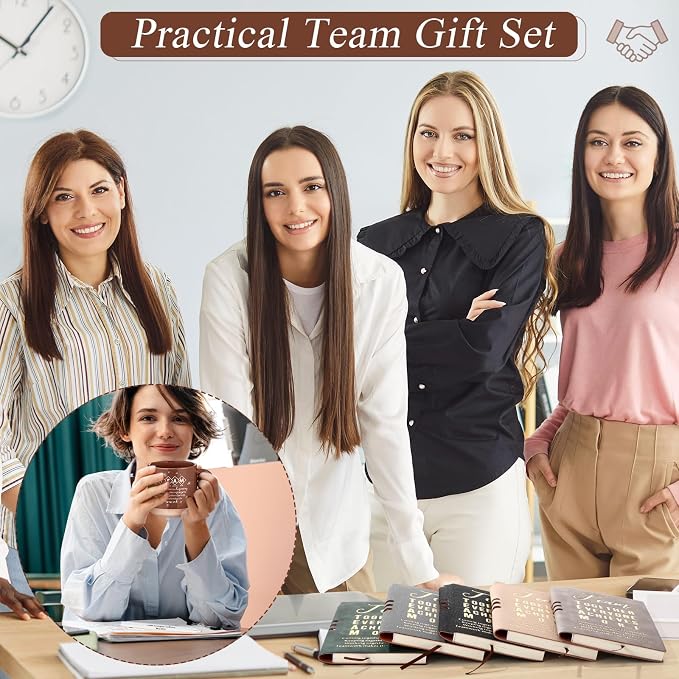 Didaey 10 Sets Team Appreciation Gifts Set 13oz Inspirational Ceramic Coffee Mugs A6 Leather Notebooks Ballpoint Pens Bulk Thank You Gifts for Team Members, Employees, Staff, Nurses