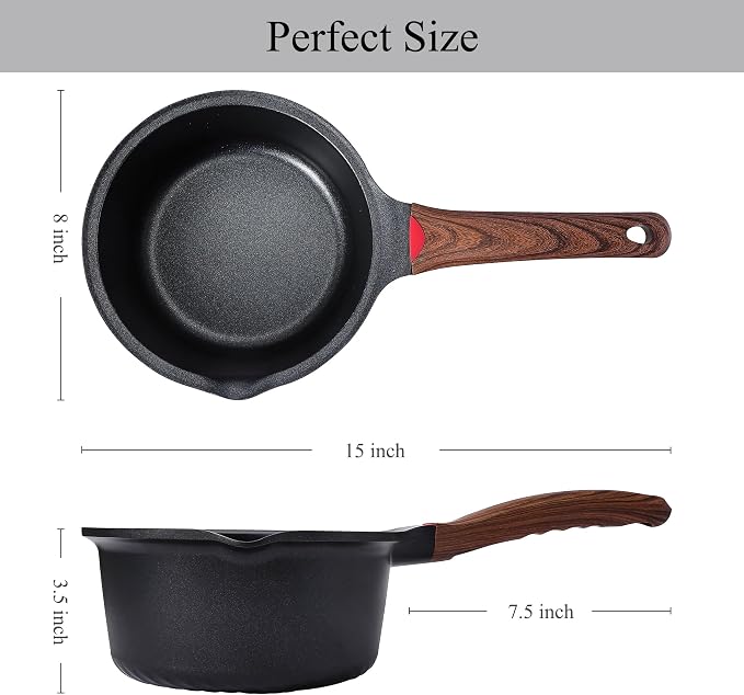 Vinchef 2qt Nonstick Sauce Pan with Lid, Small Milk Pot Pan Germany 3C+ CERAMIC Reinforced Coating,Saucepan with Stay-Cool Handle, Compatible for All Stove Top