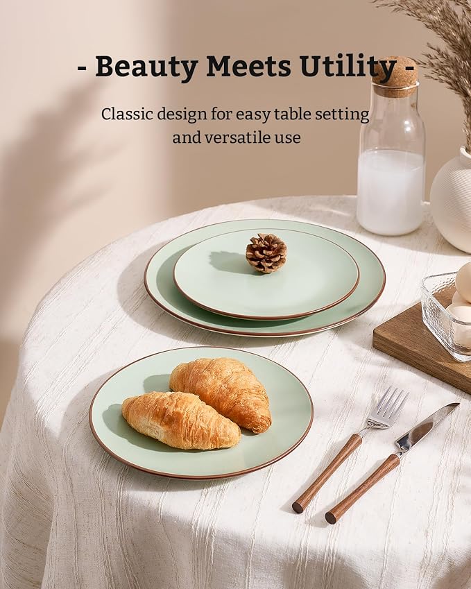 Famiware Venus Plates and Bowls Sets, 18 Pieces Stoneware Speckled Dishes Dinnerware Set for 6, Light Green - Microwave & Dishwasher Safe, Modern Minimalist, for Everyday Meals & Formal Dining