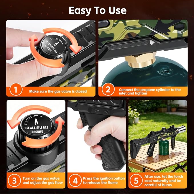 Propane Torch Gun with Adjustable Flame Thrower Gun | Tactical Propane Torch for BBQ, Searing Steak, Camping & Charcoal Starter (Tank Not Included)