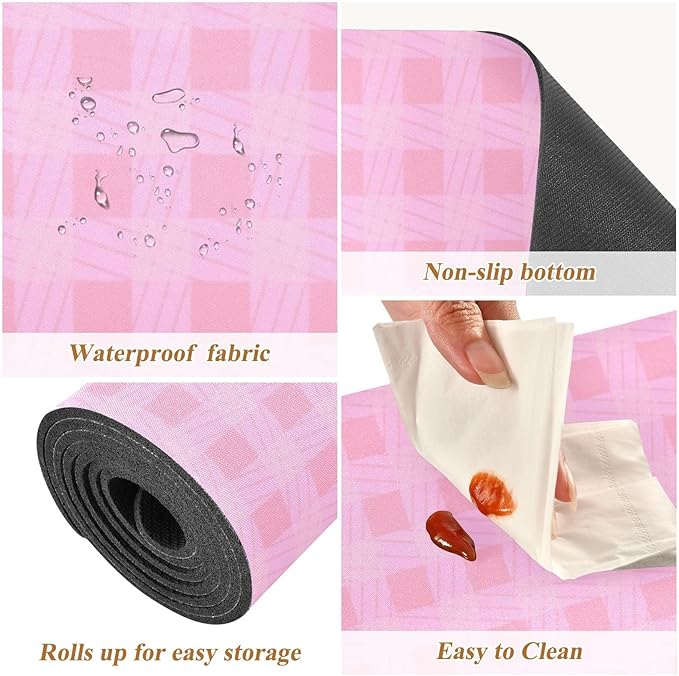 Heat Resistant Table Runner Trivet for Hot Pots and Pans 39 x 12 Inch Long Hot Pad Decorative Table Protector for Kitchen Countertop Checkered Pink