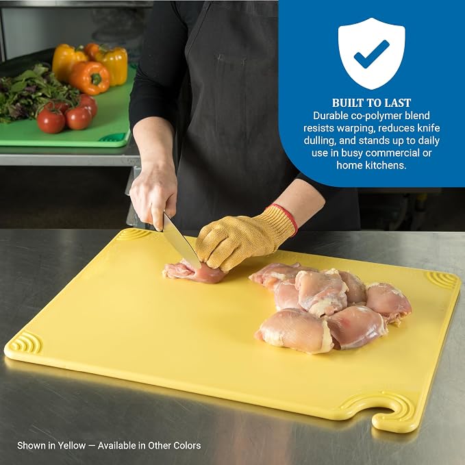 San Jamar Saf-T-Grip Cutting Board with Food Safety Hook for Kitchen, Restaurants, and Fast Food, Plastic, 18 x 24 x 0.5 Inches, Green, (Pack of 6)