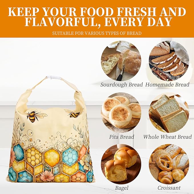Beeswax Bread Bags for Homemade Sourdough, 2 Pack Reusable Natural Cotton Large Bees Wax Bag Food Storage Bags to Keep Fresh