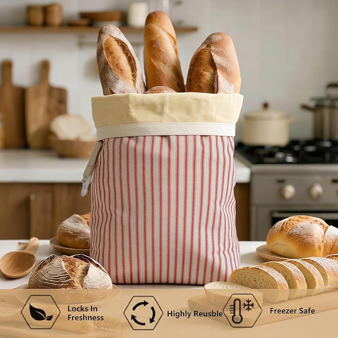 Reusable Beeswax Bread Bags for Homemade Bread & Sourdough, 2-Pack XL Airtight Food Storage Bags, Organic Cotton Linen Covers - Freezer-Friendly Freshness Preservation Keeps Fresh Longer