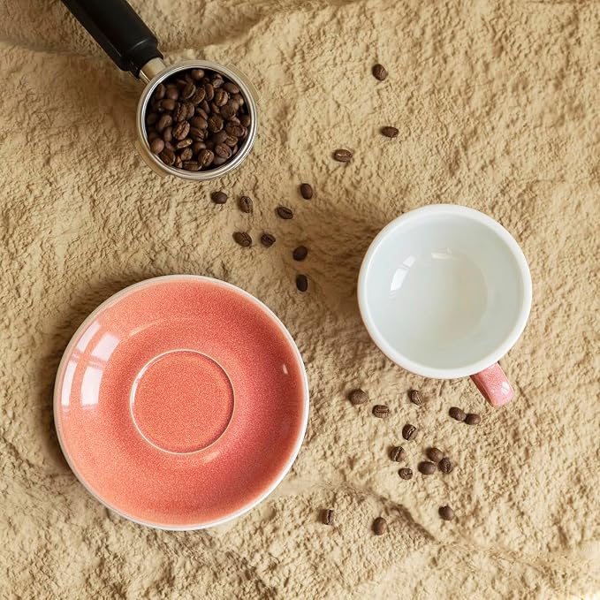Loveramics Coffee Cup Ceramic, 8 oz Latte Art Cup with Saucer for Cappuccino, Tea, Espresso, Thick - walled stoneware Cappuccino mug Set for Cafe and Barista - Potters Colours (Berry, 8OZ)