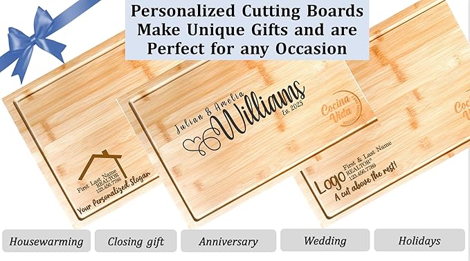 Cocina Vida Customizable Bamboo Cutting Board with 4 Collapsible Containers and Strainer - All-In-One Personalized Cutting Board with Slide-Out/Expander - Kitchen Must Have