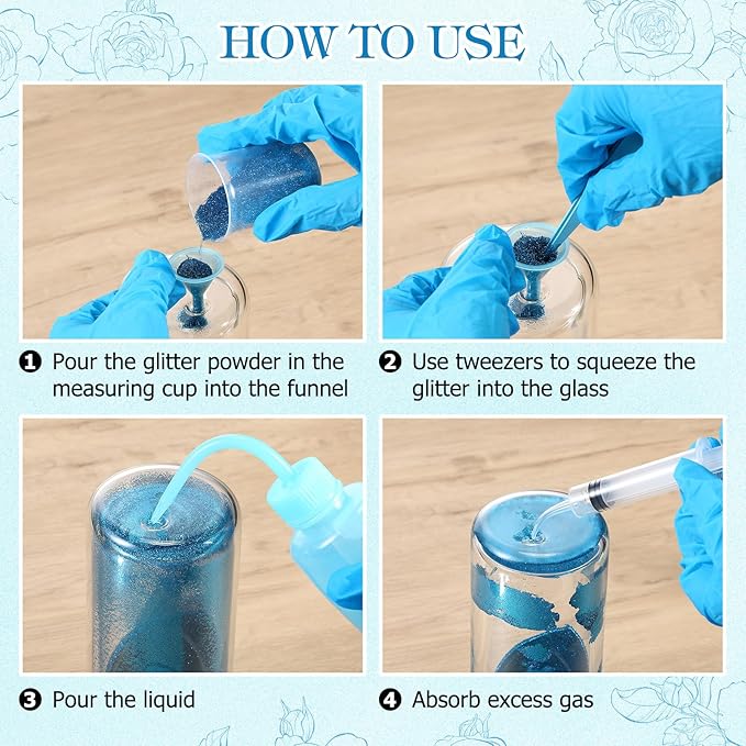 LemonRoad 15 Pcs Snow Globe DIY Tumbler Tool Kit Include Storage Box Squeeze Bottle Funnel Silicone Cup Cradle Measuring Cup Flashlight for Beginner Making Supplies Thanksgiving Day Gifts(Blue)