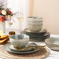 AmorArc Ceramic Dinnerware Sets for 6, 18 Pieces Handpainted Plates and Bowls Set, Scratch Resistant Stoneware Dishes Set, Dishwasher & Microwave Safe, Reactive Glaze