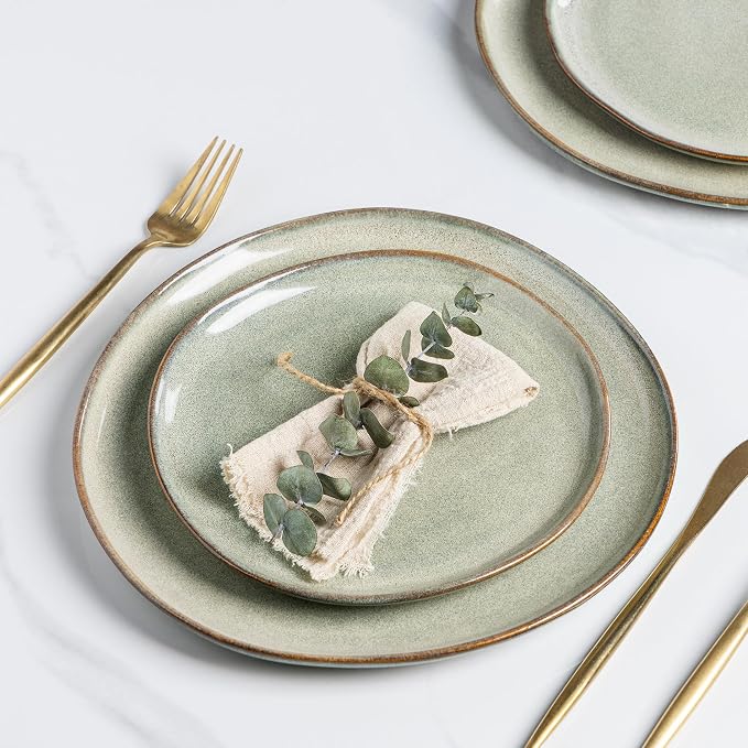 AmorArc Ceramic Dinnerware Sets,Handmade Reactive Glaze Stoneware Plates and Bowls Sets,Highly Scratch Resistant | Dishwasher & Microwave Safe Dishes Set,Service for 12 (36pc)