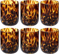 Tortoise Shell Drinking Glasses Set of 4, Brown Decorative Tortoise Shell Tumbler Cups for Wine & Drinks，Drinking Glasses for Wedding Gifts, Housewarming, Cocktail Party (6, 10oz)