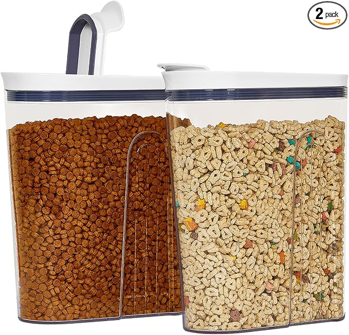 Felli Cereal Container Storage Airtight Holds 32 oz Family Size Breakfast Box with Flip Top Lid, Stackable Acrylic Dry Food Dispenser, Protein Granola Oats Grains, Crunch Keeper (Large 4.1Qt - 2pk)