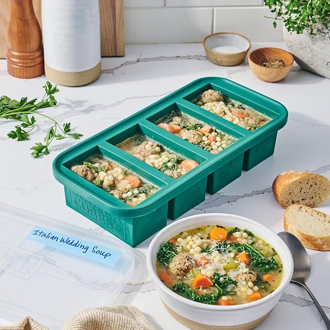 Souper Cubes 1 Cup Silicone Freezer Tray with Lids, Perfect for Storing Broth, Leftovers, Rice, Sauce and More, Silicone Soup Freezer Molds for Meal Prepping - Kale - 2-Pack