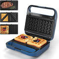 Sunvivi 3 in 1 Sandwich Maker, Electric Waffle Maker with Removable Non-stick Plates, 850W Panini Press Grill with Glass Top, Cool Touch Handle & Easy to Clean, Blue