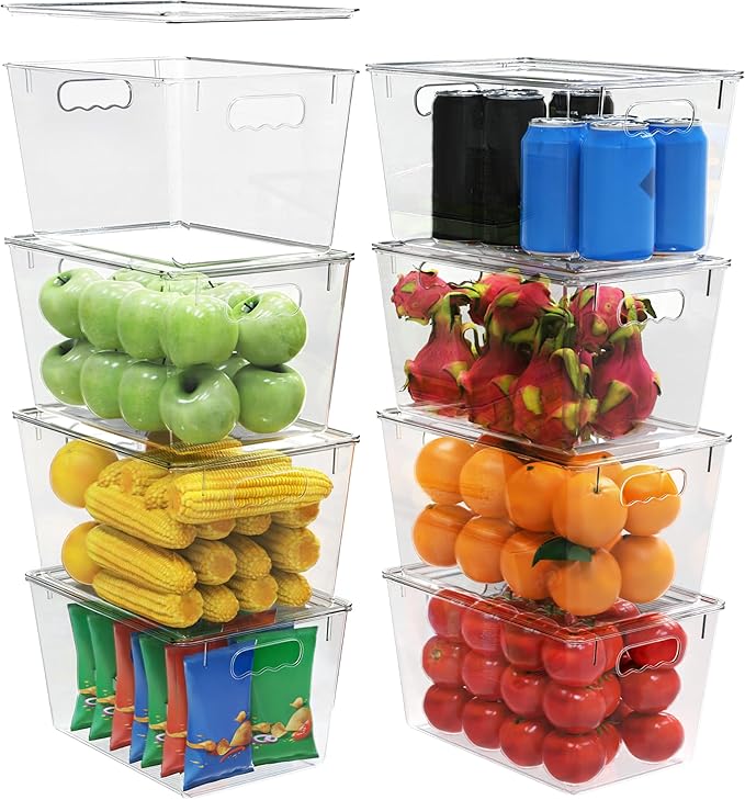 YAN & HIN Clear Stackable Storage Bins with Lids, Drawer organizer Bins with Handles, Closet Organizers and Storage, Fridge, Pantry, Bathroom organizer Storage Containers