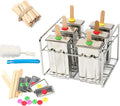 Set of 6 Stainless Steel Popsicle Mold and Rack Set - Homemade Ice Treat Makerwith 50 Wooden Sticks and 6 Silicone Seals and Bonus Cleaning Brush