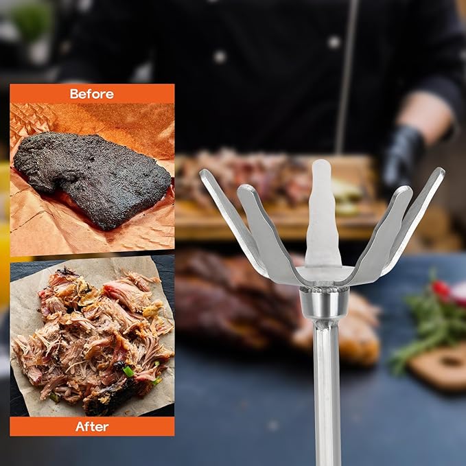 onlyfire 3 Inch Stainless Steel Pork Puller, Ultra-Sharp Meat Fork Meat Shredder Used with Standard Hand Drill for Beef, Chicken, Potato Masher and Tamale Meat