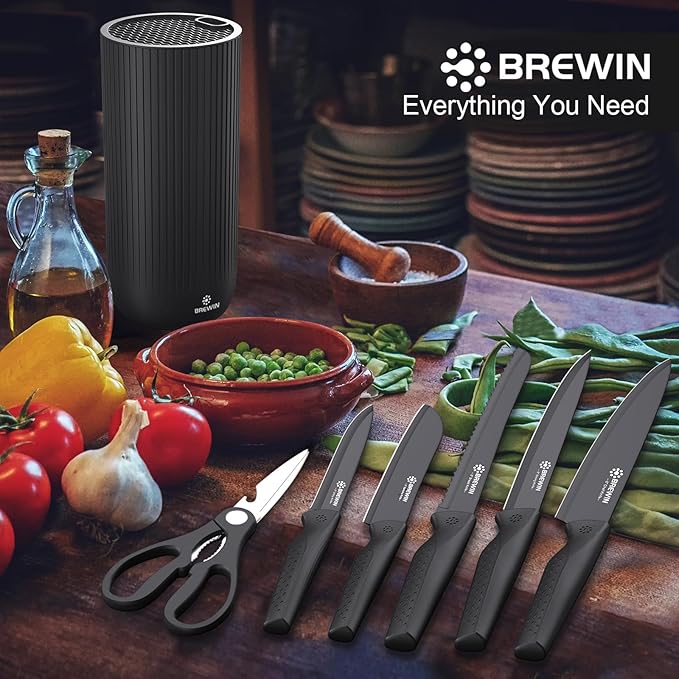 Brewin Knife Set, Kitchen Knife Set, Knives Set for Kitchen, Universal Knife Block, Utility Knife Block Set, New Home Essentials, Apartment Essentials, Dishwasher Safe