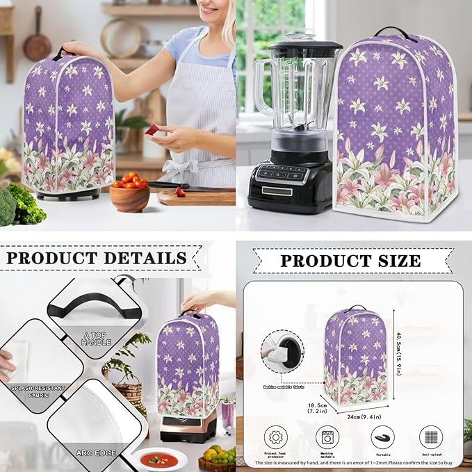 Flower Blender Dust Cover, 2 Slice Toaster Small Kitchen Appliance Cover, Anti Fingerprint and Oil Proof, Universal Fit -L