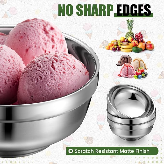 Funnymoom 8 Pack 34 oz Stainless Steel Bowls Double Walled Insulated Soup Ice Cream Metal Mixing Nesting Bowls for Serving Soup Rice Cereal
