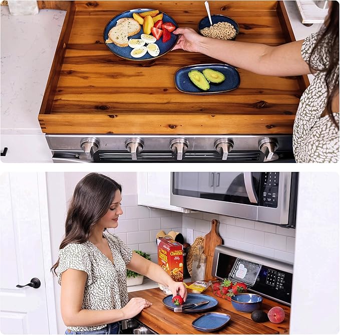 Stove Top Covers for Electric Stove 30”x22” (Outer) / 28.9”x20.8” (Inner) - Acacia Wood Noodle Board for Gas Stovetop - Stove Top Covers for Gas Burners - Sink Cover For Counter Space (Acacia color)