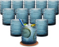 12 Oz Hobnail Drinking Glasses, Cornflower Blue, Set of 12 | Vintage Embossed Glassware, Textured Tumblers, Includes Straws and Coasters