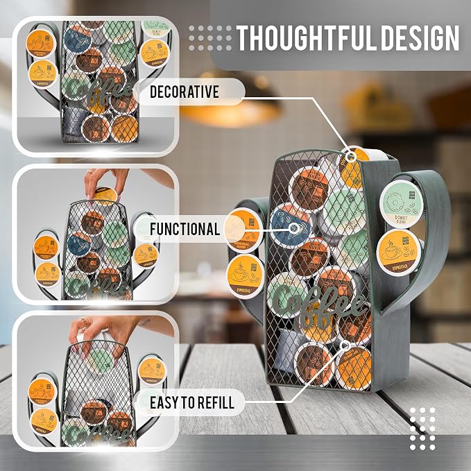 Made Easy Kit Coffee Pod Organizer - Home Coffee Bar Functional Décor - Café Station Countertop Storage Accessories (Cactus)