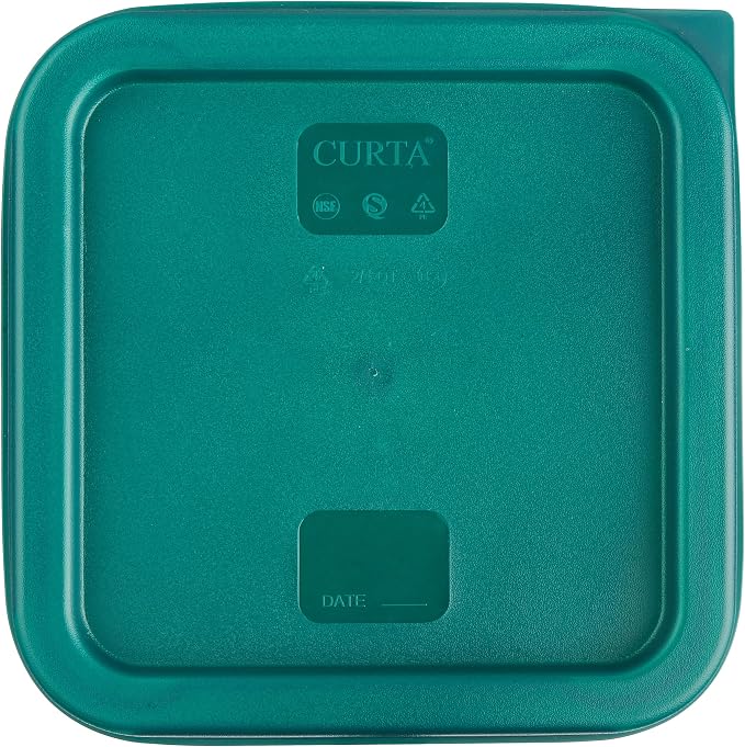 CURTA 4 Pack Food Storage Container with Green Lid - NSF Listed Commercial Grade in 2.0 Qt - Square, Clear, Polycarbonate