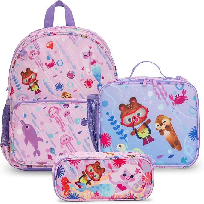 Traveler's Choice Kids JoJo the Bear's School Adventure, Under the Sea, Set (Backpack, Pencil Case, Lunch Box)