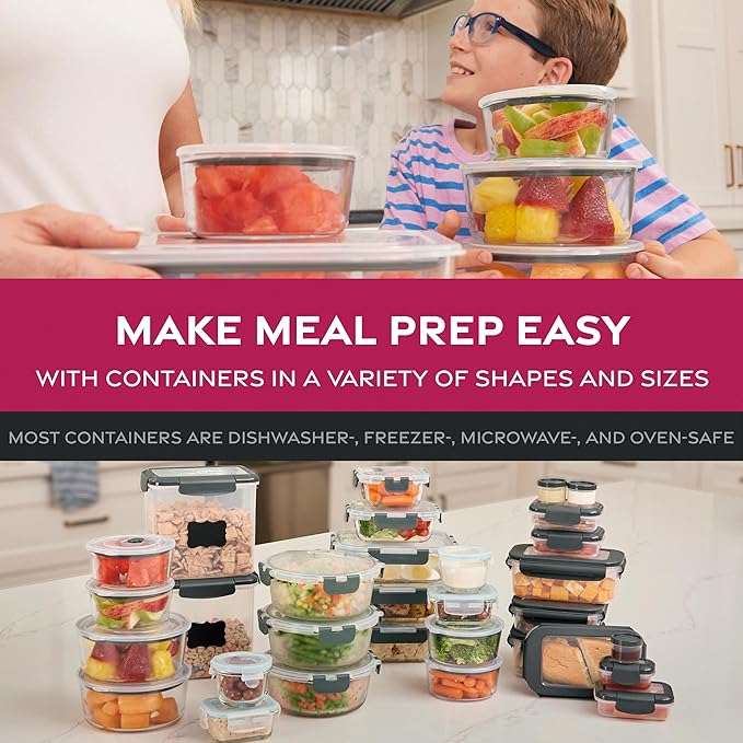 FineDine 24 Piece Glass Storage Containers with Lids - Leak Proof, Dishwasher Safe Glass Food Storage Containers for Meal Prep or Leftovers, Red
