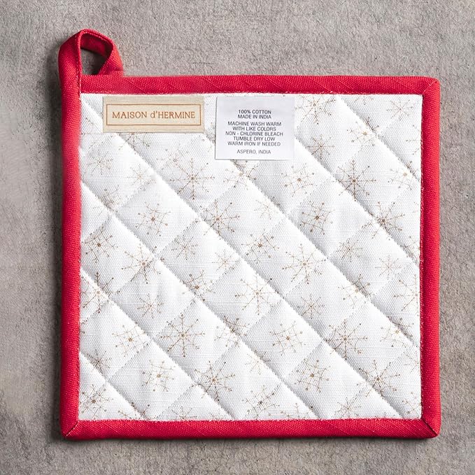 Maison d' Hermine Pot Holders 100% Cotton Heat Resistant Potholders 8" x 8" Hot Pads with Loop for Thanksgiving Christmas Decorations BBQ Cooking Baking Handling Hot Pans (Pack of 1, Chromo)