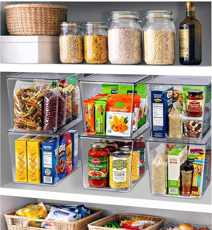Sorbus Clear Storage Bins with Lids, 10 Pack X-Large Organization Bins with Handles – Clear Stackable Storage Containers for Storage, Pantry, Fridge, Cabinet, Closet & Kitchen Organization – BPA-Free