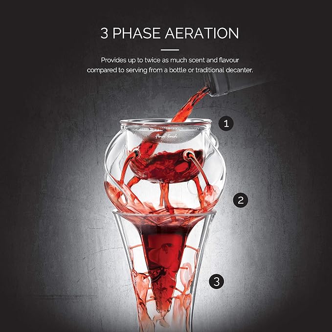 Final Touch Conundrum Aerator for Wine Decanters - Instant Wine Oxygenation, 3 Phase Aeration System, Stainless Steel Sediment Filter, Fits Angled & Straight Decanter Rims (WDA590)
