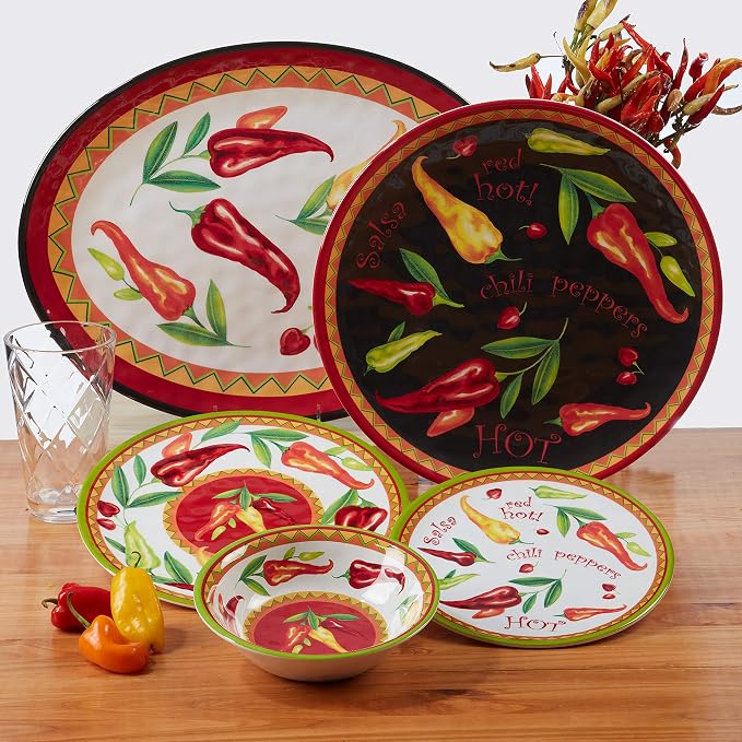 Certified International Red Hot 12 pc Melamine Dinnerware Set, Service for 4