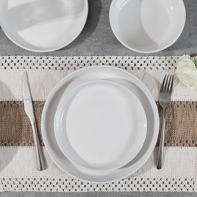 12pcs Ceramic Plate and Bowl Sets,Stoneware Dinnerware Sets,Service for 4,Ceramic Kitchen Dinner Set,Porcelain Dishes Set,Microwave&Dishwasher Safe,White