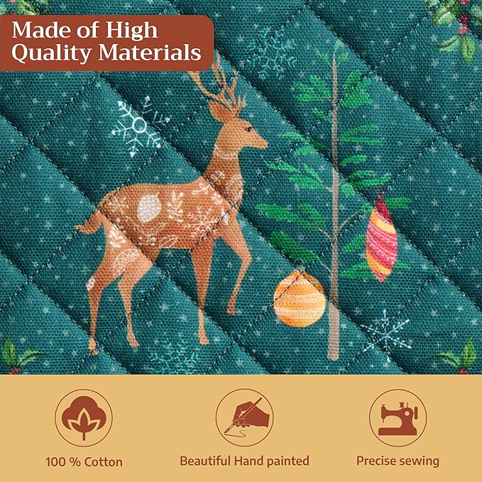 Maison d' Hermine Pot Holders Set 100% Cotton Heat Resistant Potholders 8" x 8" Hot Pads with Loop for Thanksgiving Christmas Decorations BBQ Baking Handling Hot Pans (Pack of 2, Hygge Christmas)